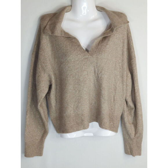 J. Crew Tan Sweater Polo in Extra-Soft Yarn Pullover Cabincore Women's XL - Picture 3 of 8